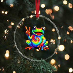 Tie-Dye Frog Peace Sign Hippie Crystal Glass Ornament Toad Trends Effect Printing TS10 Print Your Wear