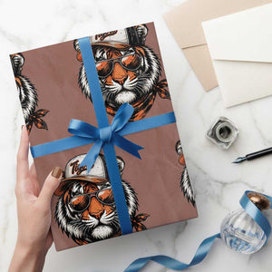 Tiger Mascot Wrapping Paper Roll Vintage Sports Name TS10 Mocha Print Your Wear