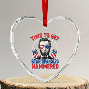 Time To Get Star Spangled Hammered Abraham Lincoln Heart Crystal Glass Ornament Funny 4th of July