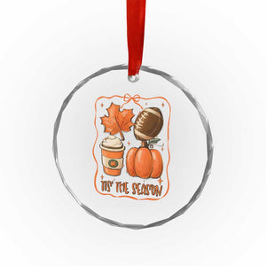 Tis The Season Fall Thanksgiving Crystal Glass Ornament Retro Coquette Bow American Football Pumpkin TS11 Print Your Wear