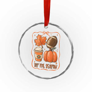 Tis The Season Fall Thanksgiving Crystal Glass Ornament Retro Coquette Bow American Football Pumpkin TS11 Print Your Wear