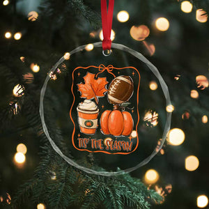 Tis The Season Fall Thanksgiving Crystal Glass Ornament Retro Coquette Bow American Football Pumpkin TS11 Print Your Wear