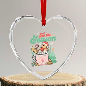 Tis The Season Xmas Heart Crystal Glass Ornament Groovy Retro Gingerbread Hot Cocoa TS09 Transparent Glass 3'' Heart Print Your Wear