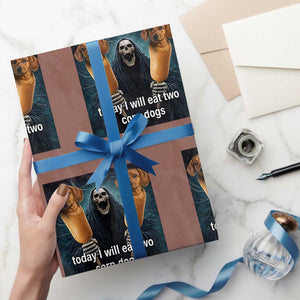 Today I Will Eat Two Corn Dogs Skeleton Meme Wrapping Paper Roll TS11 Mocha Print Your Wear