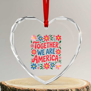 Together We Are America Floral Patriotic Heart Crystal Glass Ornament Retro Red White and Blue Bunny Inspirational Quote TS02 Transparent Glass 3'' Heart Print Your Wear