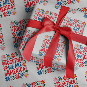 Together We Are America Floral Patriotic Wrapping Paper Roll Retro Red White and Blue Bunny Inspirational Quote TS02 White Print Your Wear