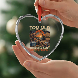 Too Old To Care Club My Give A Damn is Broken Heart Crystal Glass Ornament Funny Bigfoot Retirement