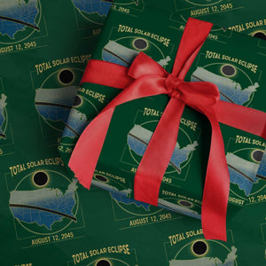 Total Solar Eclipse 2045 Wrapping Paper Roll American Totality Tour Map August 12 TS02 Green Print Your Wear