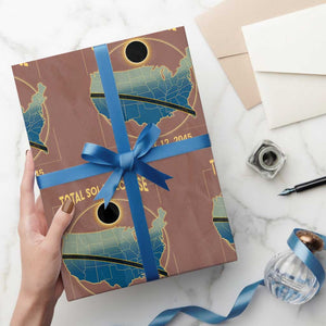 Total Solar Eclipse 2045 Wrapping Paper Roll American Totality Tour Map August 12 TS02 Mocha Print Your Wear