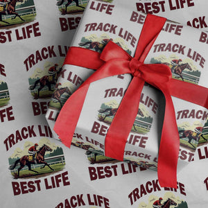 Track Life Best Life Horse Racing Enthusiast Wrapping Paper Roll Retro Jockey and Racehorse Trackside Southern Equestrian TS02 White Print Your Wear