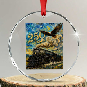 Train USA 250 Year Anniversary 1776 2026 Crystal Glass Ornament Van Gogh Art Steam Locomotive Railroad Starry Night
