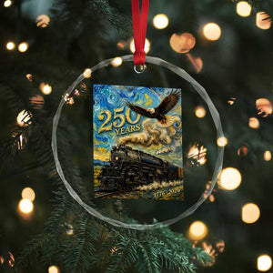 Train USA 250 Year Anniversary 1776 2026 Crystal Glass Ornament Van Gogh Art Steam Locomotive Railroad Starry Night