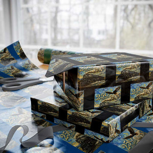 Train USA 250 Year Anniversary 1776 2026 Wrapping Paper Roll Van Gogh Art Steam Locomotive Railroad Starry Night