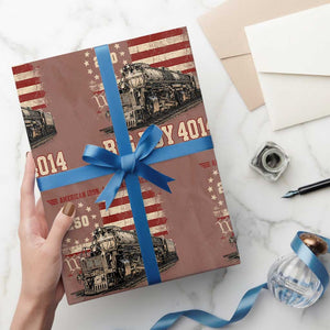 Train USA 250th Anniversary Wrapping Paper Roll American Iron Legacy Steam Locomotive Railroad Train Engine TS11 Mocha Print Your Wear