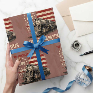 Train USA 250th Anniversary Wrapping Paper Roll American Iron Spirit Steam Locomotive Railroad Train Engine TS11 Mocha Print Your Wear
