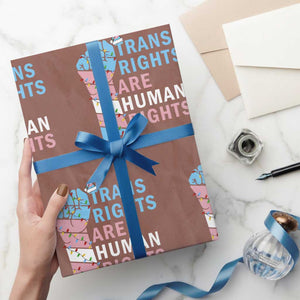 Trans Rights Are Human Rights Wrapping Paper Roll Christmas LGBTQ Supporter Gift TS12 Mocha Print Your Wear
