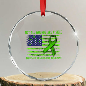 Traumatic Brain Injury Awareness Crystal Glass Ornament Not All Wounds Are Visible TBI Warrior American Flag TS02 Transparent Glass 3'' Circle Print Your Wear