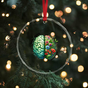 Traumatic Brain Injury Awareness Crystal Glass Ornament TBI Warrior Green Floral Brain TS02 Print Your Wear