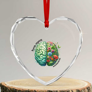 Traumatic Brain Injury Awareness Heart Crystal Glass Ornament TBI Warrior Green Floral Brain TS02 Transparent Glass 3'' Heart Print Your Wear