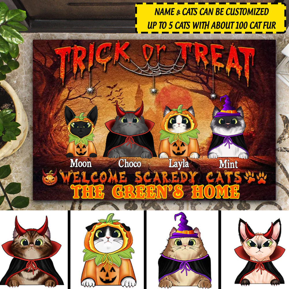 Personalized Halloween Decor Cats Cosplay Trick Or Treat Doormat CTM Custom - Printyourwear