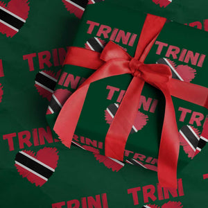 Trini Pride Wrapping Paper Roll Trinidad and Tobago Heart Flag Caribbean Roots TS10 Green Print Your Wear
