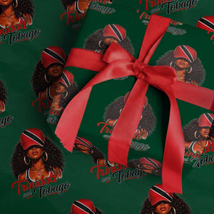 Trinidad and Tobago Afro Girl Wrapping Paper Roll Trini Black Queen Caribbean Pride Heritage Gift TS10 Green Print Your Wear