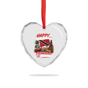 Trinidad And Tobago Independence Day Heart Crystal Glass Ornament Trinidadian Heritage Steelpan Scarlet Ibis