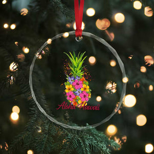 Tropical Floral Pineapple Aloha Hawaii Crystal Glass Ornament Hawaiian Island Vacation Graphic
