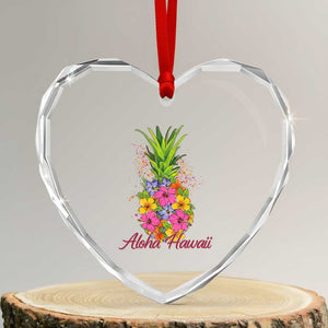 Tropical Floral Pineapple Aloha Hawaii Heart Crystal Glass Ornament Hawaiian Island Vacation Graphic