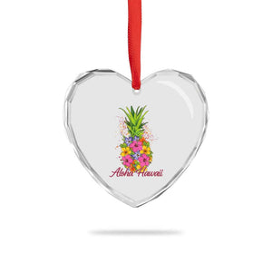 Tropical Floral Pineapple Aloha Hawaii Heart Crystal Glass Ornament Hawaiian Island Vacation Graphic