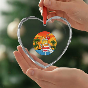 Tropical Skeleton Summerween Heart Crystal Glass Ornament Beach Cocktail Vacation