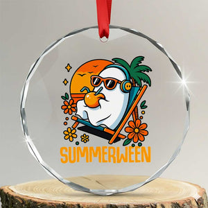 Tropical Summerween Boo Sheet Crystal Glass Ornament Funny Ghost Halloween Summer Beach Vibes TS02 Transparent Glass 3'' Circle Print Your Wear