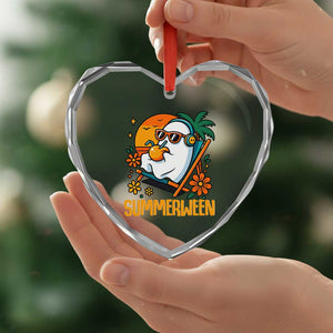 Tropical Summerween Boo Sheet Heart Crystal Glass Ornament Funny Ghost Halloween Summer Beach Vibes TS02 Print Your Wear