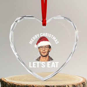 True Crime Ugly Christmas Heart Crystal Glass Ornament Funny Jeffrey Dahmer Merry Xmas Lets Eat TS10 Transparent Glass 3'' Heart Print Your Wear