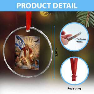 Trump as Jesus Crystal Glass Ornament Divine Leader Meme Healing Scene Israel Flag TS11 Print Your Wear