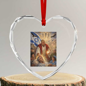 Trump as Jesus Heart Crystal Glass Ornament Divine Leader Meme Healing Scene Israel Flag TS11 Transparent Glass 3'' Heart Print Your Wear