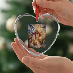 Trump as Jesus Heart Crystal Glass Ornament Divine Leader Meme Healing Scene Israel Flag TS11 Print Your Wear