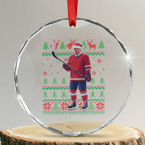 Trump Playing Ice Hockey Crystal Glass Ornament Funny Ugly Christmas Sweater Gift TS12 Transparent Glass 3'' Circle Print Your Wear