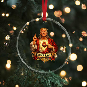 Trump Saves Sacred Heart Religious Parody Crystal Glass Ornament Jesus-Like Devine Leader Political Satire TS02 Print Your Wear