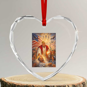 Trump The Healer Oil Painting Graphic Heart Crystal Glass Ornament Sacred Heart Divine Mercy Political Parody TS02 Transparent Glass 3'' Heart Print Your Wear