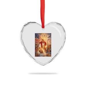 Trump The Healer Oil Painting Graphic Heart Crystal Glass Ornament Sacred Heart Divine Mercy Political Parody TS02 Print Your Wear