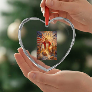 Trump The Healer Oil Painting Graphic Heart Crystal Glass Ornament Sacred Heart Divine Mercy Political Parody TS02 Print Your Wear