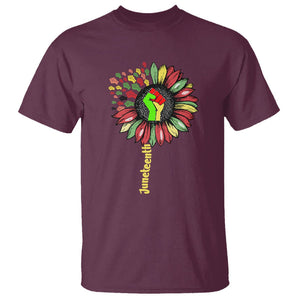 Juneteenth T Shirt Sunflower with Fist Black History African American TS01 Maroon Printyourwear