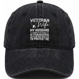 Veteran Wife Washed Cotton Baseball Cap Cool Military Gift for Army Husband - Soldier Saying TS01 Washed Cap Universal Fit Black Print Your Wear