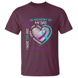 In Memory of My Dad Suicide Awareness T Shirt Teal and Purple Ribbon Remembrance Gift TS01 Maroon Print Your Wear