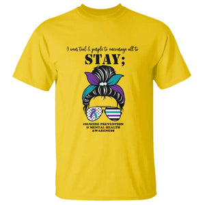 Mental Health Support T Shirt Suicide Prevention Awareness - Messy Bun Design TS01 Daisy Print Your Wear