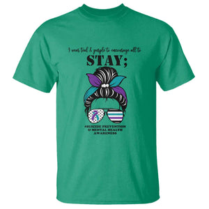 Mental Health Support T Shirt Suicide Prevention Awareness - Messy Bun Design TS01 Irish Green Print Your Wear