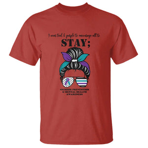 Mental Health Support T Shirt Suicide Prevention Awareness - Messy Bun Design TS01 Red Print Your Wear