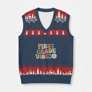Retro 1st Day of School V-Neck Knit Sweater Vest First Grade Vibes 1st Grade Team