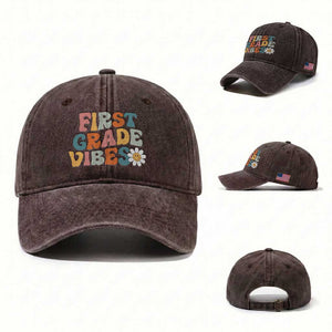 Retro 1st Day of School Washed Cotton Baseball Cap First Grade Vibes 1st Grade Team